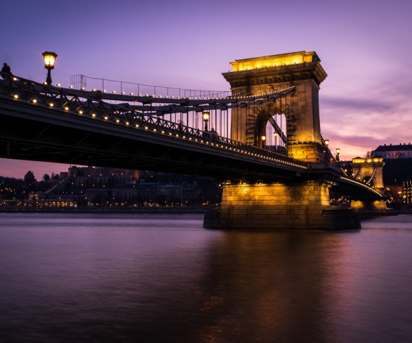 Chain bridge after sunset - Budapest, Hungary